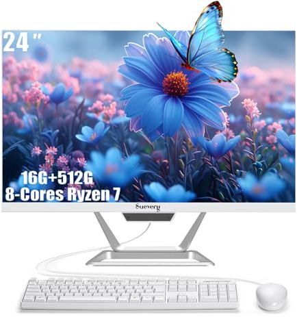 suevery AIO Desktop Computer, 24 Inches, AMD Ryzen7 5700G, 16G-512G