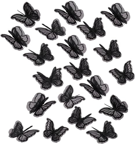 SOFPLATE 40 Parche de Mariposa de Encaje Negro para Planchar Adornos 3D de Doble Capa Apliques de Encaje de Organza Adornos para el Cabello Accesorios para Fiestas de Halloween Decoración DIY.