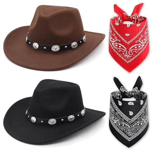 FCXVXCL Cappello Da Cowboy Per Adulti Set Di 4 Sciarpa e Cappello In Stile Occidentale Con A Testa Di Toro Accessori Abbigliamento Cappelli Uomo E Donna Costumi Halloween