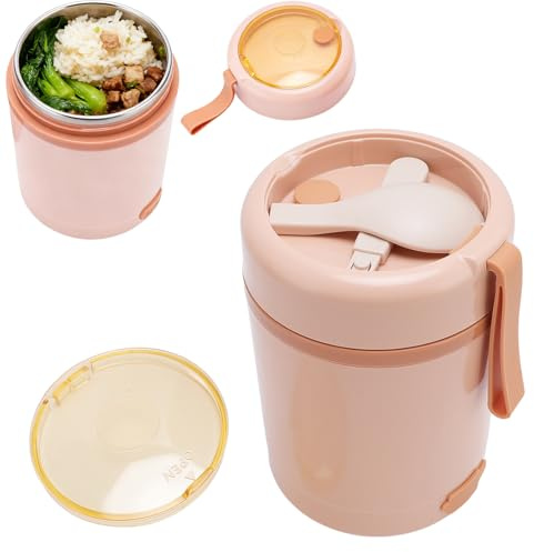 YUEHISY Scaldavivande Elettrico per Scatola da Pranzo, Portatile da 600 Ml in Acciaio Inossidabile 304 Riscaldato Tramite USB, Barattolo per Alimenti a Temperatura Costante a Tenuta (Rosata)