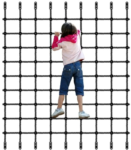 Filet d'escalade pour enfants et adultes - 203,2 x 353,1 cm - Corde d'escalade en nylon sans nœuds - Filet d'escalade de sécurité pour ensemble de balançoire, pont de cabane dans les arbres, parcours