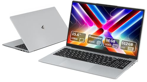 Auusda Ordinateur Portable 15,6 Pouces Full HD, Processeur 3050e, 16 Go RAM, 512 Go SSD, Ultra-Mince, Argenté, Longue Autonomie, Wi-FI/Bluetooth/USB 3.0