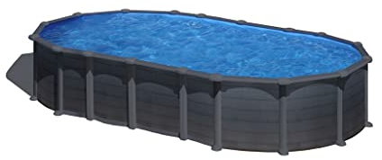 Gre Piscina de Acero Elevada,Ovalada con Aspecto Acero Grafito. Piscinas Desmontables para Jardín. 730 x 375 x 132 cm - Piscina KITPROV7388GF Capri.