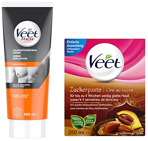 Veet Zuckerpaste zur Haarentfernung 250 ml + Veet for Men Haarentfernungs-Creme 1x200ml Power Effect