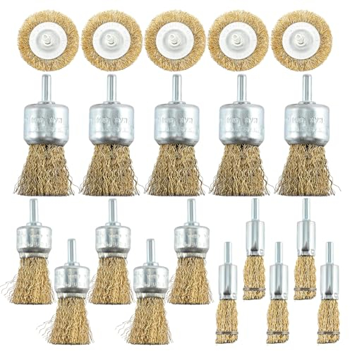DEDC 20-teilige Messingdrahtbürsten und Tassenräder-Reinigungsbürstensatz mit 1/4 Zoll Schaft, 4 Größen Drahtbohrbürsten Set Perfekt zum Entfernen von Rost/Korrosion/Farbe