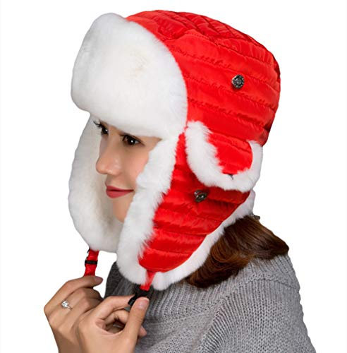 Insun Unisex Fliegermütze Wintermütze Warme Pilotenmütze Kunstfell Fellmütze Ohrenschützer Quilten Hut Rot S 54-56cm