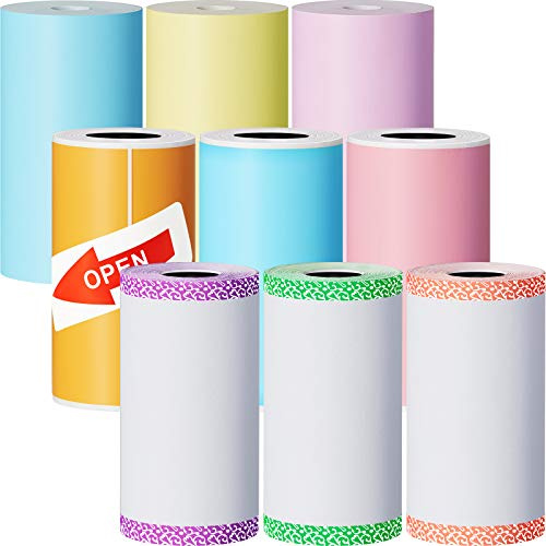 9 Rollen Thermodrucker Papier Mini Druckerpapier Rolle Selbstklebend Bedruckbar Aufkleber Kompatibel mit P1 PeriPage A6 Serie Drucker Tragbare Thermodrucker (Klassische Farbe) | 57 x 30 mm Größe, 3 selbstklebende Aufkleberrollen, bunte Bordürenmuster für Tagebuch-Etiketten, Büroetiketten