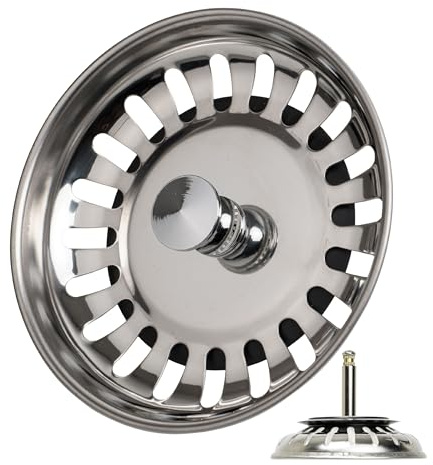 Spülbecken Siebkörbchen, 1 Pack, Ø 82 mm Siebkorb, in Edelstahl, Exzenter Zapfen ragt 27-57 mm tief in den Abfluss, Ø 8 mm Stift, Ersatzteil für Küchenspülen, Küchenabflusssieb, Siebkorbventil Spüle