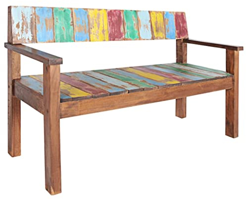 vidaXL Sitzbank Vintage-Stil Flurbank Bank Holzbank Esszimmerbank Massivholzbank Küchenbank Essbank 115cm Altholz Massiv Mehrfarbig