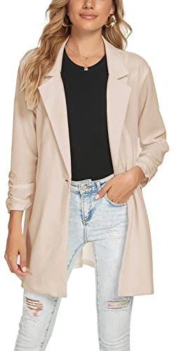 Unifizz Womens Blazer 3/4 Sleeve Casual Open Front Business Suit Jackets Stretch Boyfriend Blazer - Beige, Size XL