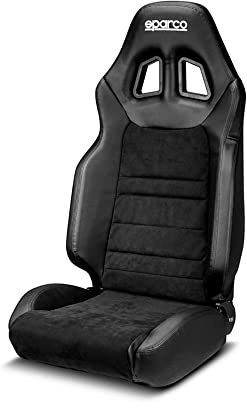 SPARCO Sportsitz R100+ Schwarz Kunstleder/Mikrofaser + Schwarze Nähte (Verstellbar), 009016ANR, Black