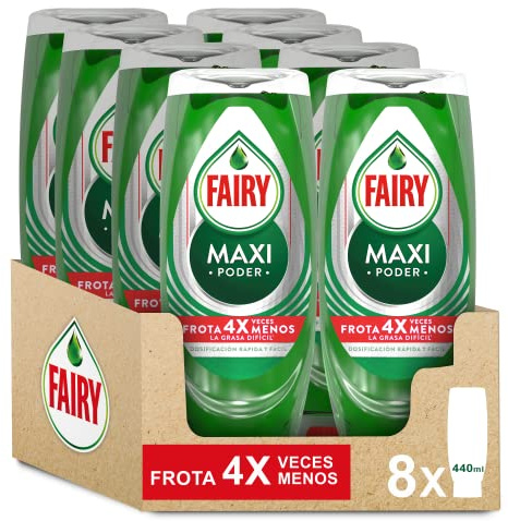 Fairy, Maxi Poder Lavavajillas Liquido a Mano, 3,5 L (8 x 440 ml), Con Poder Antigrasa, Limpieza Facil Platos, Ollas Y Sartenes Mas Grasientas