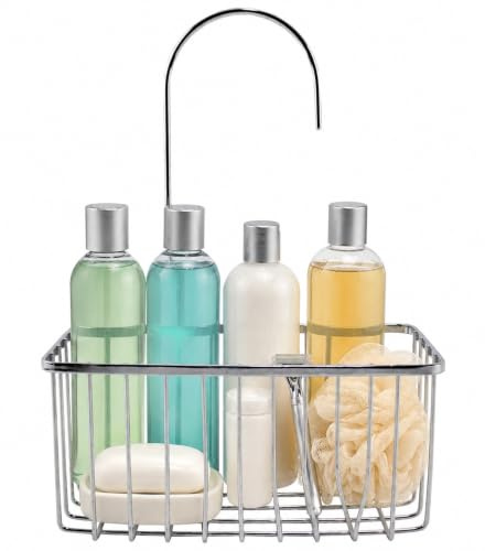 Blue Canyon Hanging Shower Caddy Single Basket, No Drill Stainless Steel Bathroom Shelf, Non-Rusting Storage Shelves, Shower Accessory for Bathroom Organisation Shelf, Shower Basket Organizer (Silver)