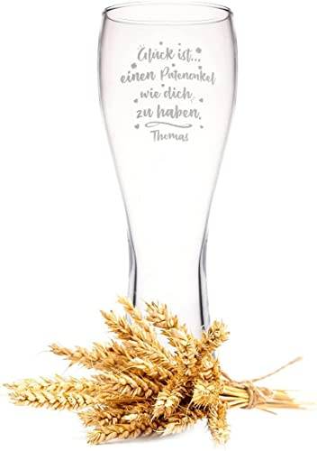 GRAVURZEILE Leonardo Weizenglas mit Gravur - Glück ist einen Patenonkel wie dich zu haben - Personalisiert mit Name - Geschenke für Paten - 0,5l - Bierglas als Geschenk für Männer - Farbe: Patenonkel