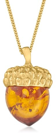 Ross-Simons Amber Acorn Pendant Necklace in 18kt Gold Over Sterling. 18 inches