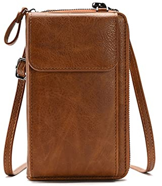 Kememo Crossbody Phone Bag for Women, PU Leather Ladies Cross Body Handbags Mobile Phone Pouch with Adjustable Strap Card Slots, Small Cellphone Shoulder Bags Coin Purse Wallet Gifts for Women, Brown
