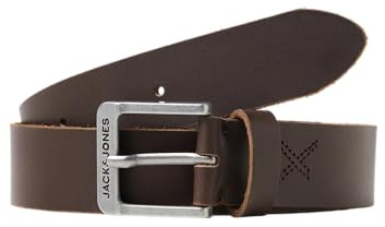 JACK & JONES Cinturón de Cuero Genuino Informal Cinturón de Piel clásico con Agujeros JACROCK, Color:Marrón, Size:95