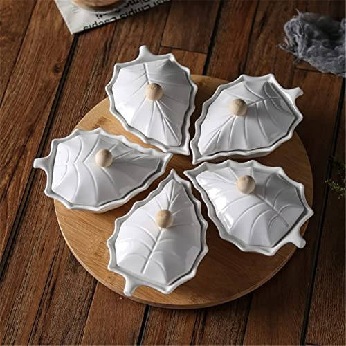 YQBUER Creative Feuille Forme en Céramique Bol avec Couvercle Snack Dessert Gâteau Bonbons Écrou Plat Salade Bol en Porcelaine Bijoux Décor À La Maison Plateau (Size : 29.5 * 15.5 * 10cm)