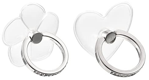 sourcing map Transparent Phone Ring Holders, Diamond Clear Finger Grip Stand for Phone, Case, Tablet, Set of 2 Shapes(Leaves, Heart)