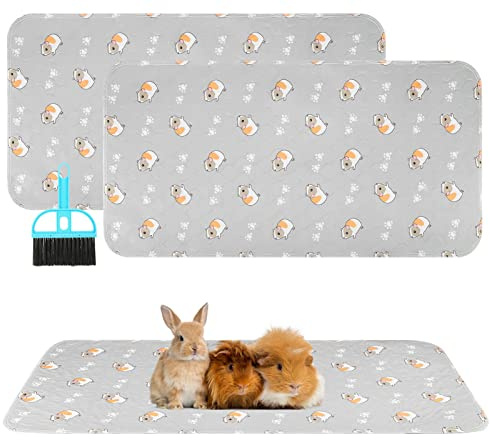 Scenereal Guinea Pig Cage Liner 2 Packs with Cleaning Brush - Fast Water Absorption Reusable Washable Pee Pads, Soft and Comfortable Mat for Small Animals Chinchillas Rabbits Hamster Bunny
