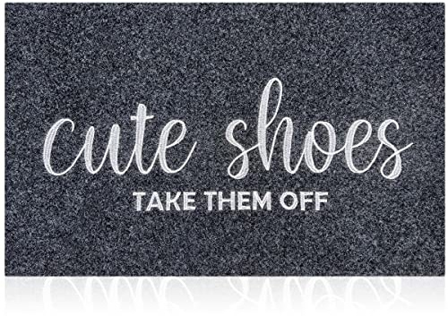 AOAOPQ Front Door Indoor Outdoor Entrance Doormat Grey Rubber Welcome Door Mat Cute Shoes Take Them Off Doormat Anti Slip Easy to Clean Corridor Patio Entry Mat