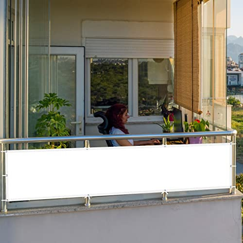 Sichtschutz Balkon Zaunblende 65 x 1000 cm Mit Montagezubehör Baldachin HDPE aus Starken Material für Seite den Balkon Garten Terrasse, Weiß
