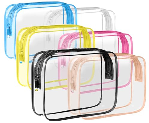 6 Stück Kulturtasche Transparent mit Schmuckbeutel, Kulturbeutel, Kosmetiktasche Durchsichtig, Flugzeug Beutel Flüssigkeiten, TSA-Zugelassene Make-up-Taschen, für Familie, Männer un Frauen