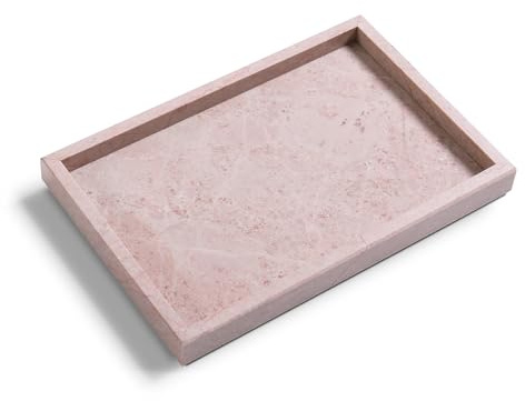 Yew & Tulip Natürlicher rosa Marmor Schminktisch Tablett Natur Rose Creme Marmor Serviertablett für Badezimmer, Küche, Waschtisch, Heimdekoration, Hochzeit usw. (30,5 x 20,3 x 3 cm)