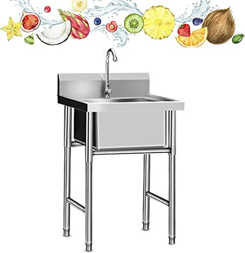 Sink Home Küchenspülen 50/60/70 cm Küchenspüle Einzelbecken, 100/120 cm Camp Utility Spüle Doppelschlitz, Gartenspüle im Freien, 304 Edelstahl, Wasserhahn und Abtropffläche,