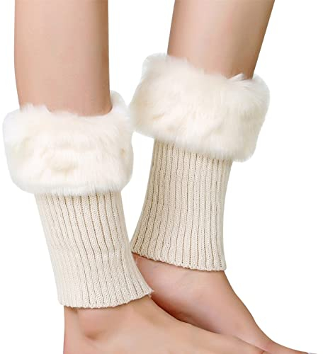 Fußwärmer Körner Frauen Herbst und Winter kurz gedrehte Wolle warme Socken Stiefel Abdeckung Strickwolle Beinschutz Skischuh Heizung (Beige, One Size)