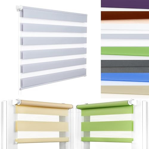 Rollos für Fenster ohne Bohren 35 x 100 cm Sonnenschutz Blickdicht Tag & Nacht Doppelrollo Einfache Montage, Pflegeleich für Fenster & Balkontür, Hellgrau