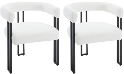 WOLTU Matrumsstolar set om 2, matbord stolar med armstöd, designstol köksstol matstol, fåtölj bekväm modern, gjord av chenillemetall, creme, EZS25cm-2