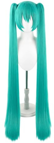 Parrucca Cosplay Verde per Donne con Due Code Detachabili, Capelli Lunghi Sintetici Lisci con Frangia da 47 Pollici / 120 cm per Costume di Halloween, Feste Anime (Verde)