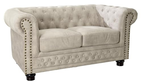 2-Sitzer Sofa CHESTERFIELD - 150cm - champagner beige - Samt - Federkern | Taschenfederkern, Nosagfederung, Knopfheftung, Ziernieten, Rundum-Bezug, englischer Stil, pflegeleicht