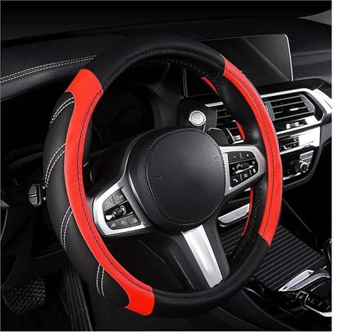 Lenkradschutz Robuster Rutschfester Auto-Lenkradbezug Mikrofaser-Leder-Lenkradbezug 38cm (15 Zoll) Universelle Passform Für PKW LKW SUV Van Autozubehör(Rot)