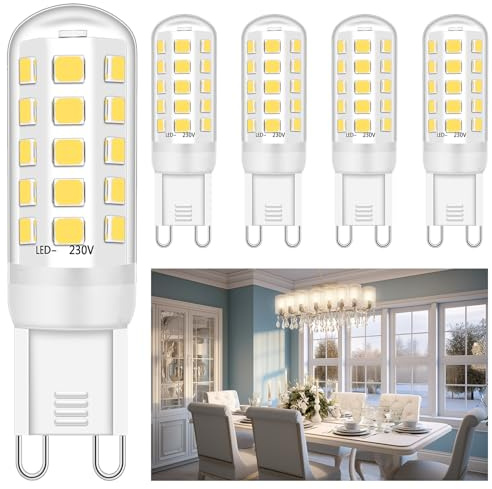 Ugvmn LED G9 Lampadina 5W Equivalente a 28W 33W 40W alogena Bulbi, Bianco Naturale 4000K, G9 presa di corrente Guidato Lampada, senza sfarfallio, non dimmerabile, CA 220-240V, confezione da 5 pezzi