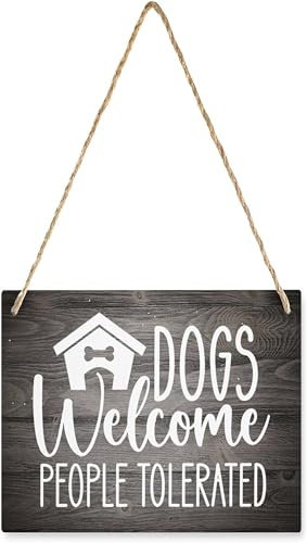 Decor Door Wooden Hanging Sign Dogs Welcome People Hanging Decor Door Wooden Hanging Sign, Printed Wall Plaque Decor Door Wooden Hanging Signs, Hanging Rustic Family Signs For Home Decor Gift 5X5Inch