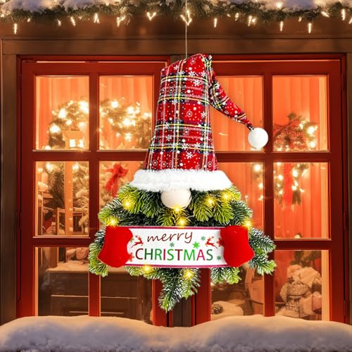 Weihnachten Deko Türkranz, Wichtel Türkranz Weihnachten Außen, Weihnachtskranz Haustür, Wichtel Türschild, Weihnachtswichtel Kranz Für Innen Draußen Wand Türdeko (A)