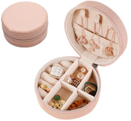 WSeltrium Boîte à Bijoux de Voyage en Cuir PU, Organisateur Portable pour Bagues, Colliers et Bracelets, Rose Foncé