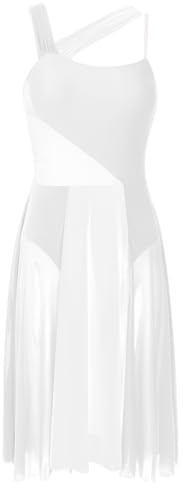 RUNQHUI Robe de Danse Contemporaine Femme Justaucorps Robe Danse Classique Ballet Tenue Danse Latine Jazz Blanc XS