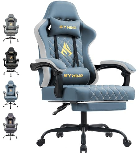 Symino Gaming Chair with Footrest, Computer Ergonomic Video Game Chair | Adjustable Swivel Task Chair with Lumbar Support, PC Chairs, Office Chair PU Leather, Blue