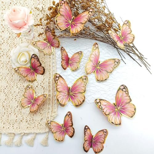 Lot de 36 autocollants papillon - Décoration murale - Papillons 3D - Stickers muraux - Autocollants pour bricolage mural - Artisanat (rose)