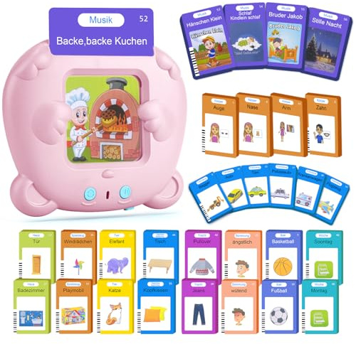 AHJ 510 Wörter Sprechende Lernkarten Deutsch, 255 Blätter, Flash Karten Deutsch, Interaktives Sprachspiele Deutsch Interaktives Lernkarten für Kinder ab 2-6 Jahr