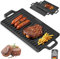 Placa de hierro fundido con asas, 45 x 22 cm, plancha antiadherente para barbacoa de gas, plancha de carbón vegetal para exterior/camping (18 pulgadas)