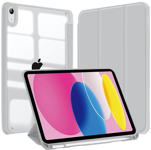A-BEAUTY Custodia Compatibile con iPad (A16) 11a/10a Generazione (2025/2022) Cover Chiaro Retro Antiurto con Portapenne, Auto Sonno/Veglia, Supporto Trifold, Grigio
