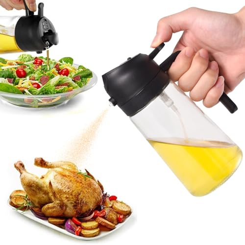 DILUSILK Olive Oil Sprayer for Cooking, 470ml Dispenser Bottle Spray and Pour 2 in 1, Kitchen Accessories, Olive Oil Dispenser Kitchen Cooking, Air Fryer, BBQ, Salad, Baking (Black)