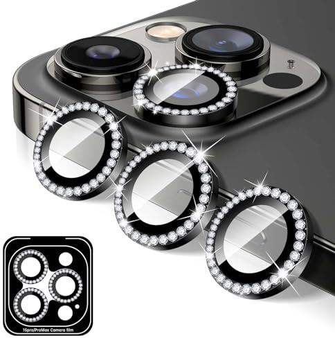 Kucheed Diamond Camera Lens Protector Compatible for iPhone 13 Pro/13 Pro Max, Bling 9H Tempered Glass Camera Cover, Individual Automatic Alignment Metal Rings, Glitter Phone Lens Cover Film Stickers