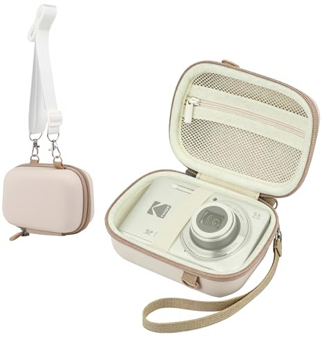 Leayjeen Funda Protectora para Cámara Digital Compacta, Compatible con Kodak Pixpro FZ55, FZ45, con Correa de Hombro y Asa de Transporte (Solo Funda), Blanco