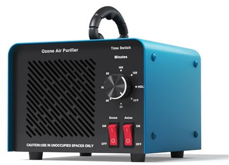 120,000mg/h 0zone Generator High Capacity Ozone Machine & 1 Billion Negative Ion Air Purifier for Home, Car, Pet Odor Removal, O3 Odor Eliminator up to 2,500 Sq. Ft.(Blue)