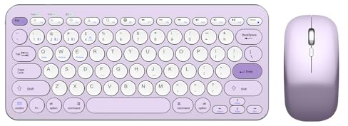 Wireless Keyboard and Mouse, Compact Multi-Device Bluetooth Keyboard and Mouse Combo, Silent Adjustable 2400 DPI, 2.4G+Bluetooth Computer Keyboards for Laptops Mac PC, Chrome OS, Travel (Purple)